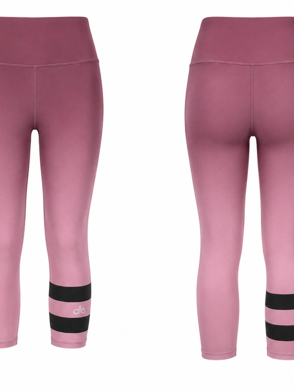 ALO Yoga Mauve Capri Leggings with Black Stripes